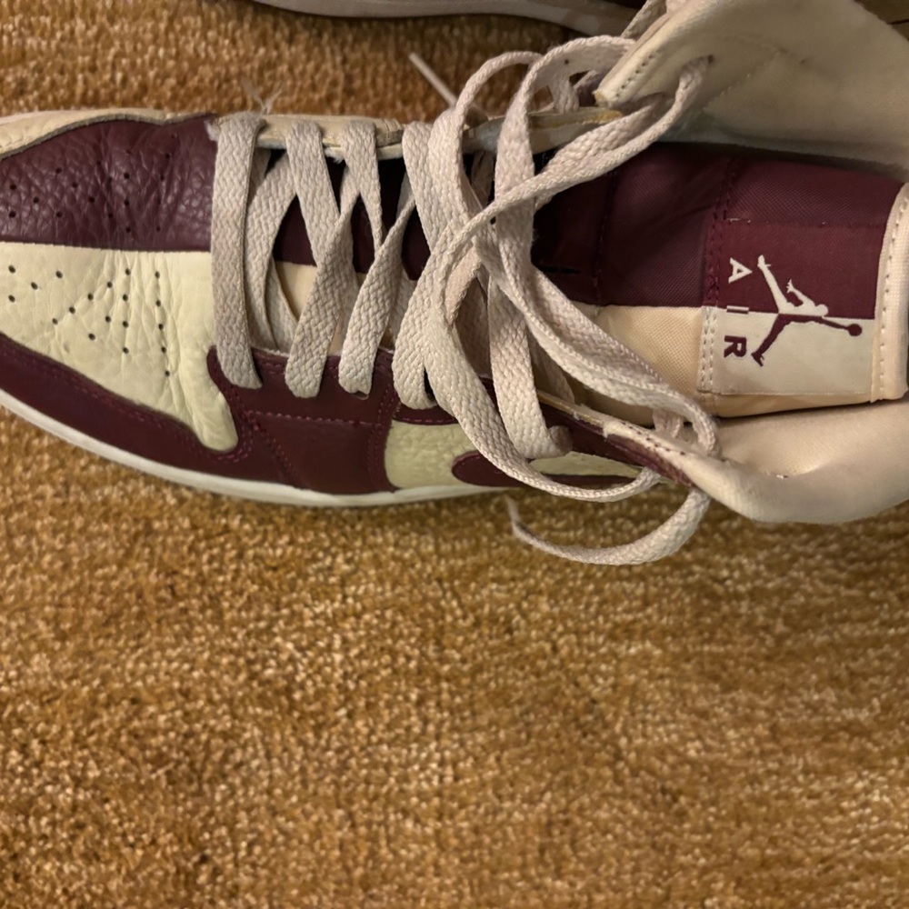Nike Air Jordan 1 Low Burgundy and Cream Leather Sneakers